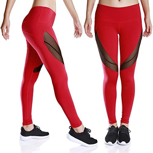 Workout Sport Leggings High Waist Black Mesh Capri Yoga Pants with Pocket for Women