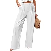 SEMARO Womens Casual High Waisted Linen Pants Wide Leg Lounge Palazzo Trousers Beach Outfits with Pockets