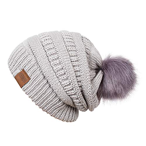 REDESS Women Winter Pom Pom Beanie Hat with Warm Fleece Lined, Thick Slouchy Snow Knit Skull Ski Cap