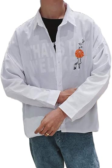 Amazon Zhongjue ジュージェン 長袖 メンズ シャツ ゆったり シャツ アウター 無地 カジュアル 韓国 秋服 ストリート 白シャツ シャツ 通販