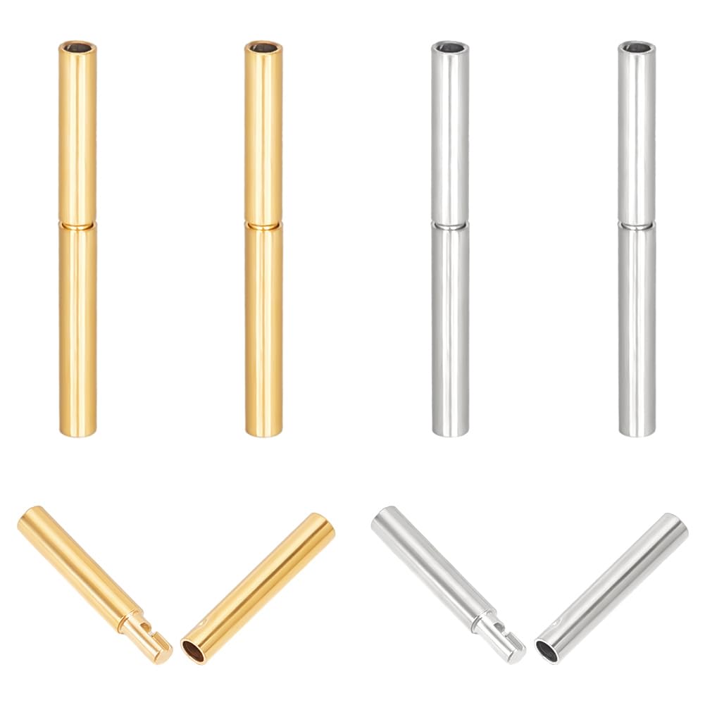 UNICRAFTALE 6 Sets 2 Colors Cylinder Bayonet Push Clasps 304 Stainless Steel Cord End Caps 1 mm Hole Leather Rope Clasps Jewelry Clasps Bracelet Necklace Clasps Leather Cord Buckle Mating Connectors