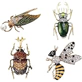 4 PCS smile wood Animal Insect Style Collection Brooches Set Women Brooches Bulk Lapel Pins Jewelry Designed With Rhinestone Elegant Lapel Pins For Everyday wear, Garden parties Wedding Valentine Mother's Day Christmas