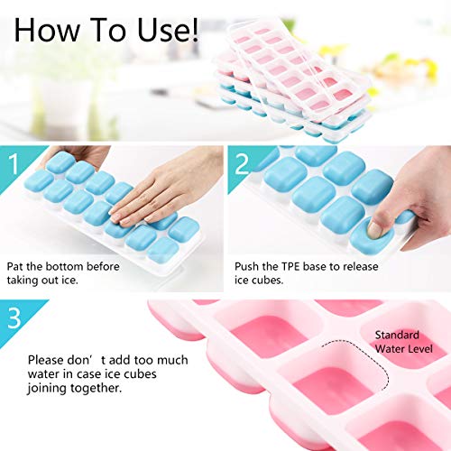 Merrybox Ice Cube Trays with lids 4 Pack,Stackable Easy-Release Silicone Ice Trays Can Make 56 Cubes,BPA Free &LFGB Certified, Durable Dishwasher Safe(Blue+Pink) - Thumbnail 2