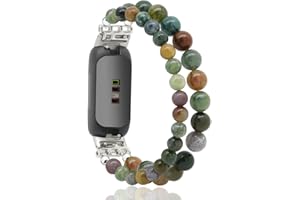 C&L Accessories Bracelets Compatible with Fitbit Inspire 3 Bands for Women Beaded Wristband Adjustable Gemstone Replacement Straps