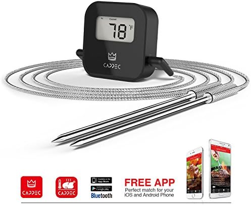 Cappec Bluetooth Wireless Meat Food Thermometer for BBQ Oven and Grill, Smoker Friendly with Two Stainless Steel Probe Sensors (New Version)