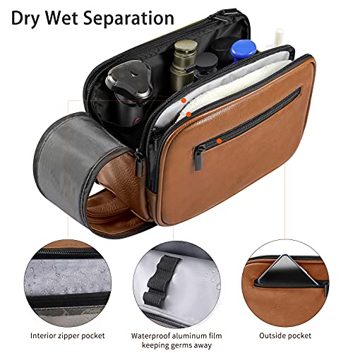 Mens Toiletry Bag, Travel Toiletry Organizer Dopp Kit Waterproof Shaving Bag for Toiletries Accessories,Brown 3 Mens Toiletry Bag, Travel Toiletry Organizer Dopp Kit Waterproof Shaving Bag for Toiletries Accessories,Brown