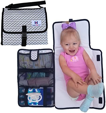 Luxury All in One Portable / Travel Diaper Changing Pad / Mat, Grey and White (Chevron)