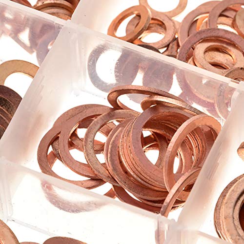 280 PCS Copper Washers Set Flat Ring Sump Plug Gaskets M5 M6 M8 M10 M12 M14 M16 M18 M20 Oil Drain Plug Gasket Assortment Kit - Thumbnail 3