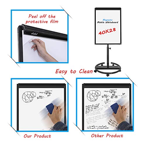 Mobile Whiteboard Standing Dry Erase Board Easel- 40x28 inches Magnetic Whiteboard with 25 Sheets Paper Pad, Black