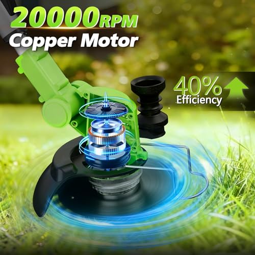 Electric Weed Wacker Cordless, 21V Weed Cordless Eater with 2 Batteries and 3 Types Blades, 3 in 1 Brush Cutter/Grass Trimmer/Lawn Edger for Garden Yard (Green)