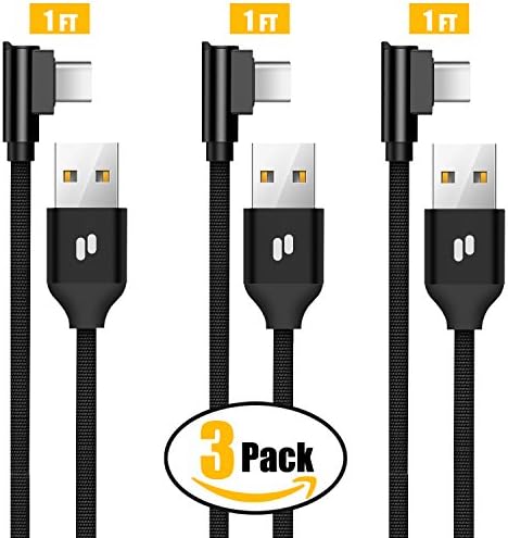USB Type C Cable, Carlcoo 1ft 90 Degree 3 Pack Nylon Braided Long Cord for Macbook, LG G6 V20,Google Pixel, Nexus 6P, Nintendo Switch, Samsung Galaxy S8+