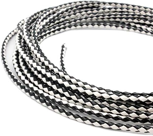 AaaZee 5 Yards 3mm Leather Bolo Cord for Necklace Bracelet Making Woven Braided Leather Strap for Jewelry Beading Black White