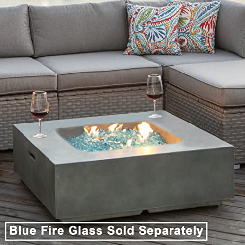 COSIEST Outdoor Propane Fire Pit Coffee Table w Square Faux Stone 35
