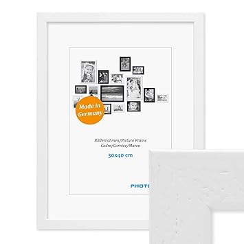 PHOTOLINI Holz-Bilderrahmen Weiss Tief 30x42 cm DIN A3 Massivholz mit Glasscheibe/Holzrahmen