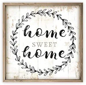 Home Sweet Home Rustic Framed Wood Farmhouse Wall Sign 12x12 (Frame Included)