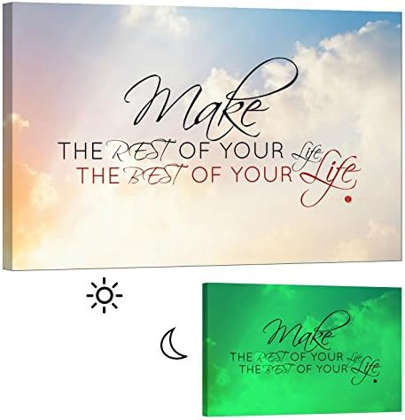 Glow in the Dark Canvas Painting - Stretched and Framed Giclee Wall Art Print - Motivational Quotes Best Of Your Life - Master Bedroom Living Room Decor - 36 x 24 inch