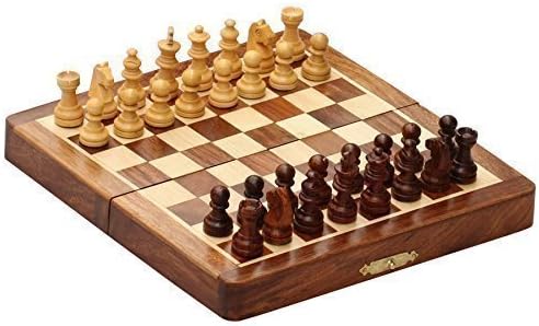 "KIMARO" Classic Wood 8 X 8 Inch Pocket Chess Set Chess Pieces and Folding Game Board