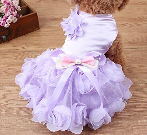 Puppy Dog Rose Flower Dress Teddy Romantic Princess Party Wedding Dress Purple (M)