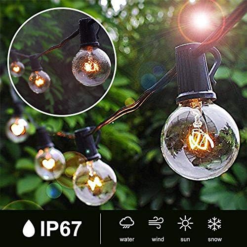 Outdoor String Lights with 55 Clear Bulbs - 50Ft Waterproof Patio Decor