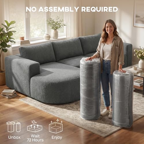 HOMCOM 106" Modular Sectional Sofa with Chaise and Deep Seat, 3-Seater L Shaped Cloud Couch, Upholstered Boneless Couch for Living Room, Bedroom, No Assembly Required, Dark Grey | Curved Foam Chaise