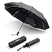 Automatic Folding Umbrella, Compact 10 Steel Ribs Windproof Travel Umbrella, Anti-UV UPF50+ Sunproof & Stormproof Umbrella, Black White Stripes by AIRCLE