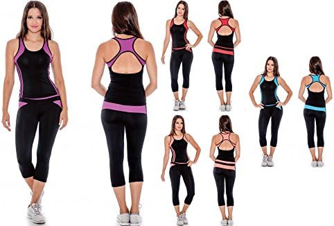 Enimay Women's Active Sport Workout Yoga Stretch 2 Piece Tank & Pant Set Outfit