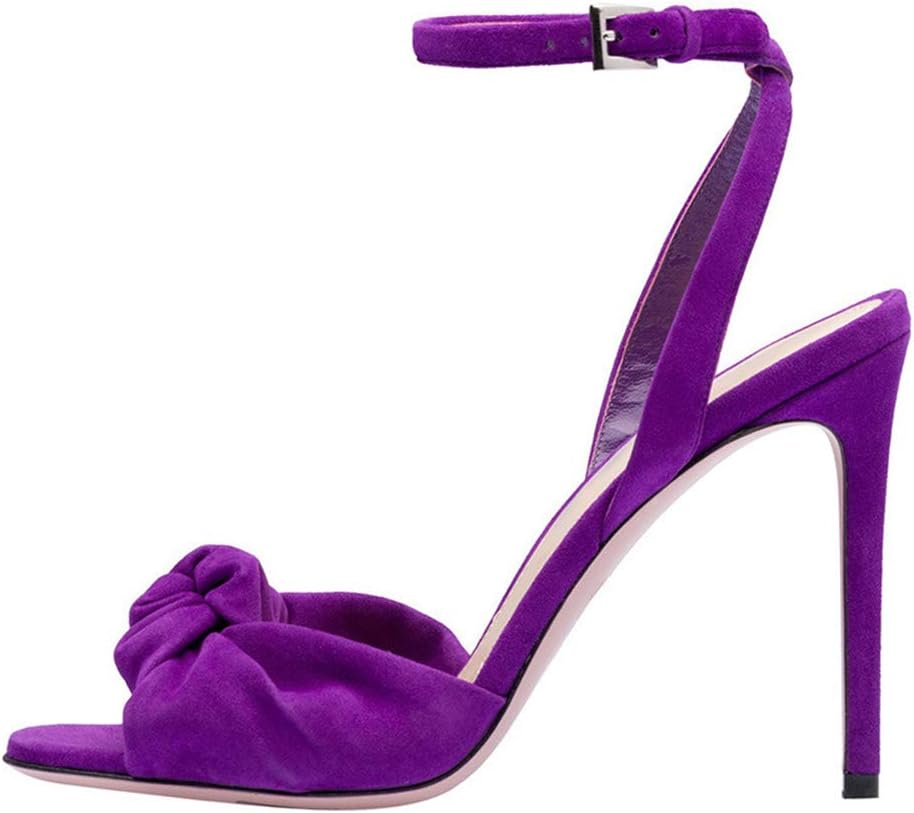 Women's Summer Heeled Sandals Velvet Stiletto High Heels Purple Uniform Dress Shoes Peep Toe Ankle Buckle Straps Open Toe Evening Party Wedding Shoes