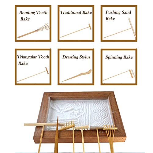 Gallop Chic Zen Garden Tools Set - Mini Desktop Sand Box Accessories - Miniature Rake Kit with Bamboo Holder for Rock Garden, Meditation & Relaxation Home or Office Decor, Great Gift idea