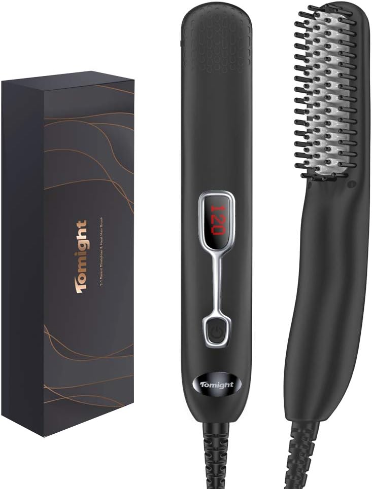 Beard Straightener Comb for Men, Tomight Ionic Heated Beards Hair Straightening Anti-Scald Portable 5 Adjustable Temperatures & LCD Display with Carrying Bag for Home & Travel