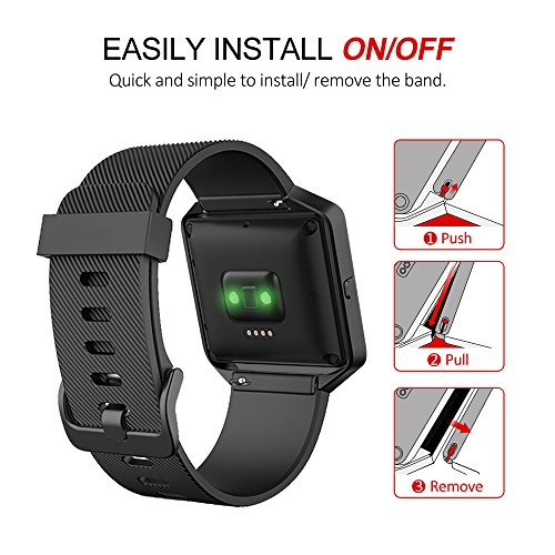 image for UMTELE Silicone Replacement Band with Gunmetal Frame for Fitbit Blaze 
