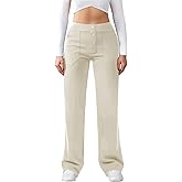 JEKAOYI Womens Casual High Waist Straight Leg Pants Stretchy Button Business Dress Work Pocket Trousers