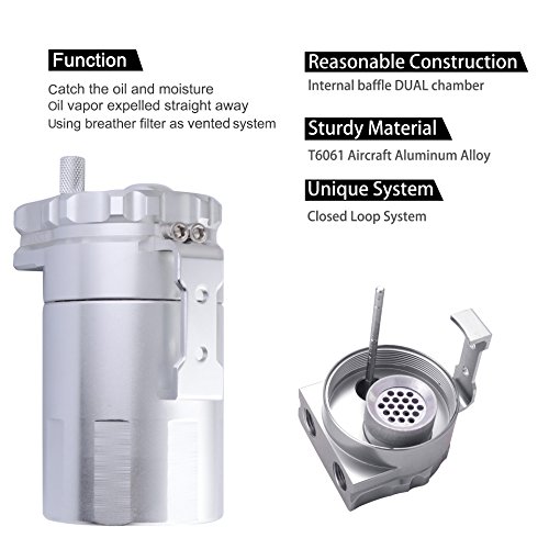 ESPEEDER Universal Aluminum Oil Catch Can Polish Baffled Reservoir Tank Silver with Breather Filter 300ml