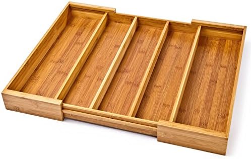 Rightleft 3-5 Slot Bamboo Expandable Drawer Organizer Tray,Cutlery Drawer Organizer Tray Layout for Utensils Utility Accessories Storage