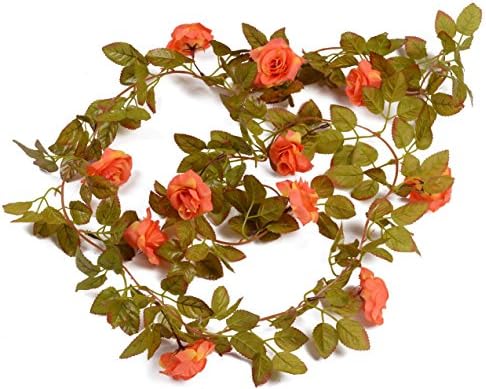 37 Feet-Artificial Vintage Rose Flower Garland Greenery Leaves Vines Home Party Wedding Wall Decoration Plants (Sunset Red)