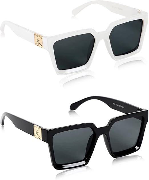 Buy IFLASH Unisex Adult Square Sunglasses (White Frame, Black Lens) (Free Size) at Amazon.in