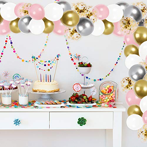 LovesTown Balloon Arch Garland Set,120 Pcs White Pink Gold Latex Balloons White Gold Confetti Balloons Baby Shower Ballons for Girl Wedding Birthday Graduation Party Decorations
