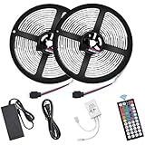 Flykul LED Strip Lights, DC12V 33ft/10M SMD5050 300Leds Waterproof LED Light Strip Kit with Flexible RF Remote Controller Stronger 3M Tape, 5A Power Supply for Home Kitchen Bedroom Party (RGB)
