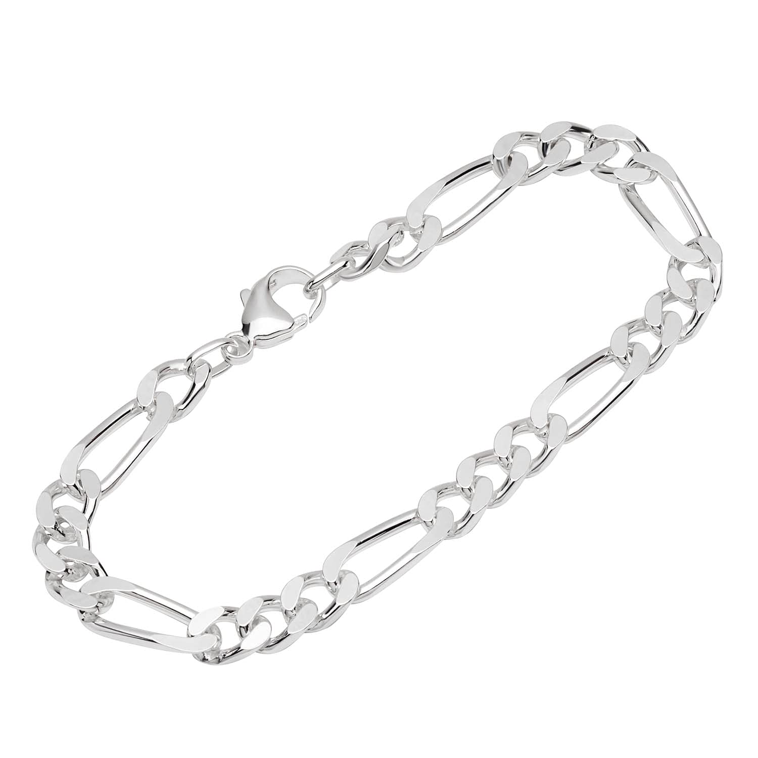 NKlaus bracelet 925 Sterling Silver 22,5cm Figaro curb chain 4 times diamond cut unisex 12274