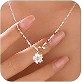 SUYACS 925 Sterling Silver Cherry Blossom Flower Necklaces with Pink Birthstone for Women Daughter Cute CZ Birthflower Floral Pendant Necklace Tree Leaf Chain Jewelry Birthday Gifts for Mom
