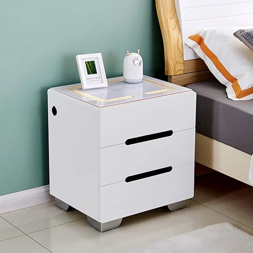 Amazon Com Wood Nightstand Side Table Led Reading Light Bedroom Wireless Charging Station Usb Ports Built In End Table With Lamp For Living Room Home Kitchen