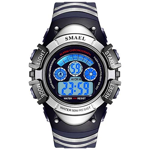SMAEL Kids Sports Digital Watch with 7 Colors LED Backlight Waterproof Watch for Boy Girl Kid (Dark Blue)