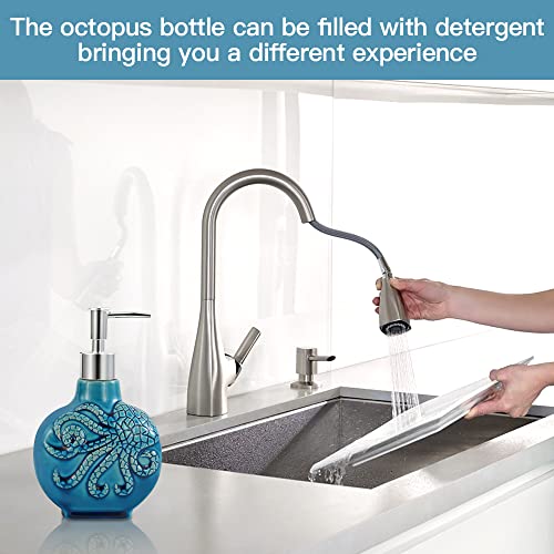 400ml Bathroom soap Dispenser ,Pump Bottle Ceramics Ice Crack Hand Soap Dispenser Lotion Bottle Bathroom Accessories Countertop Bathroom Soap Dispenser (Blue Octopus) (Blue Octopus)