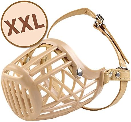 Air Dog Muzzle | Softest Breathable Mesh Snout Basket Cage | Multiple Size for All Dogs with Adjustable Leather Strap | Safe Protection &amp; Training Tool | Beige Size XXL | 1235.5