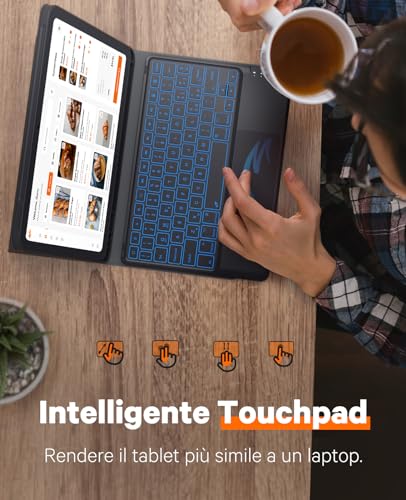CHESONA Keyboard Case for iPad (A16) 11th Generation 2025 11 Inch/iPad 10th Generation 2022 10.9 Inch, 7 Color Backlit, Spanish Keyboard with Smart Touchpad, Black