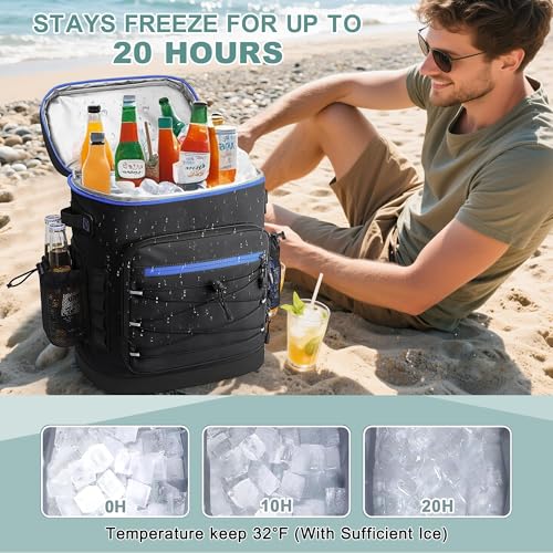 YOUNGOA Mochila Nevera Isotérmica, Mochila Termica Grande de 30 litros con Aislamiento Térmico y A Prueba de Fugas, Bolsa Picnic Impermeable para Hombre y Mujer