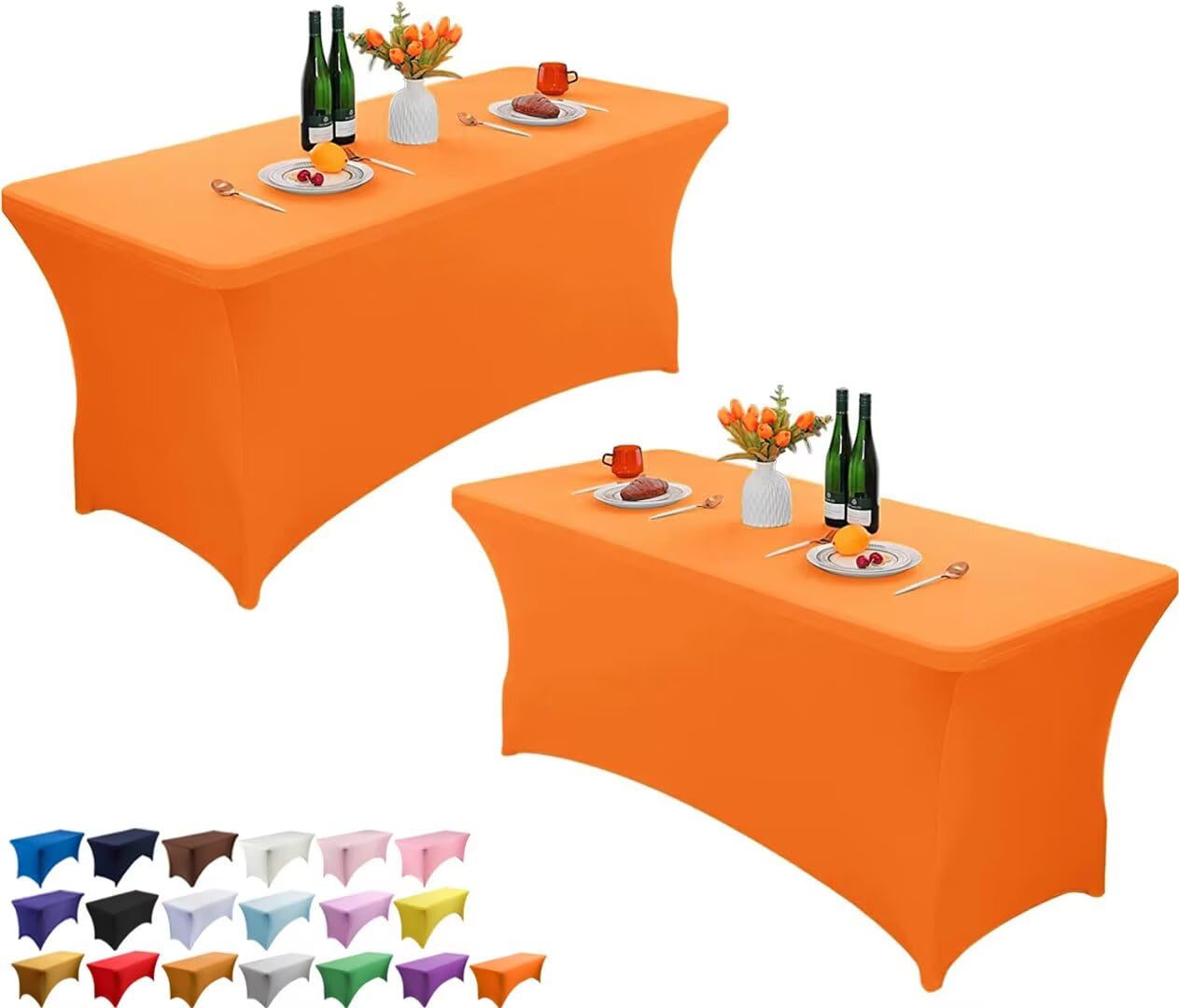 Wolfway 2 Pack 8FT Stretch Spandex Table Cover Washable and Wrinkle Resistant Kitchen Spandex Tablecloth Fitted Rectangular Table for Party,Banquet,Weddings,Cocktail and Festival