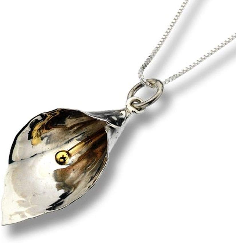 Beautiful Sterling Silver Jewellery: Elegant Cala Lily Pendant with Brass Details (24mm Pendant) (N130)