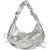 Cute Bow Tie Shoulder Bag for Women, Soft PU Leather Underarm Bag Y2k Coquette Hobo Handbag Versatile Tote Purse