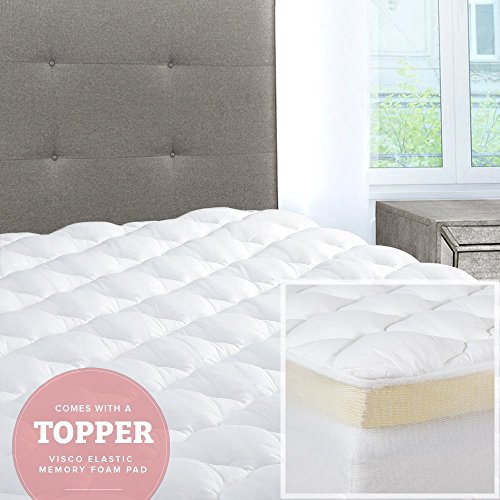 Mattress Pad with Fitted Skirt - Double Thick Extra Plush Mattress Topper - 2 Pieces | Hypoallergenic Mattress Pads | Luxury Hotel Mattress Pad + Memory Foam Topper, Queen
