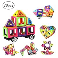 Camande Magnetic Building Block Set, Magnet Kids Construction Stacking Toy Rainbow Color for Creavity Educational with Instruction Booklet, Set (Mini Size 76)